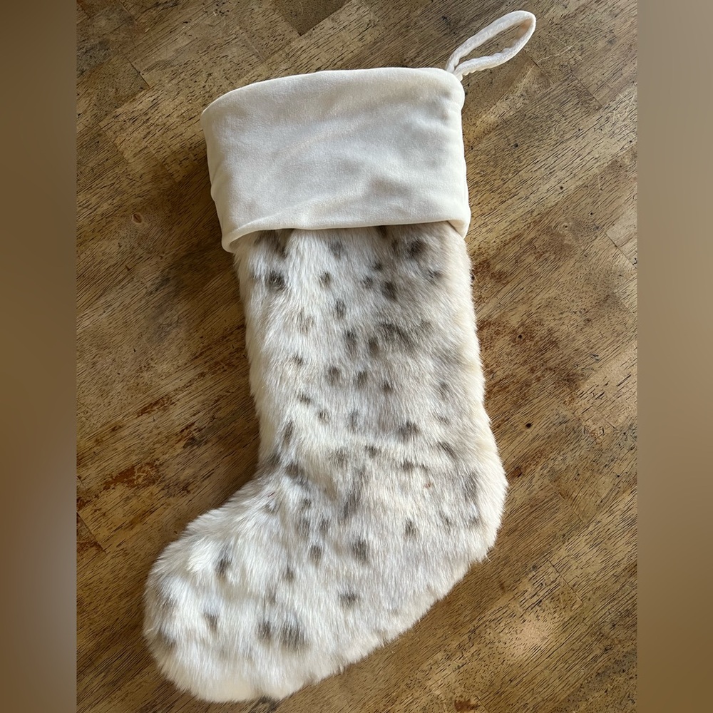 Restoration Hardware Baby & Child Snow Leopard Cream Faux Fur Christmas Stocking
